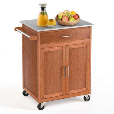 Costway Kitchen Island Rolling Storage Cabinet Trolley Cart Stainless Steel Countertop