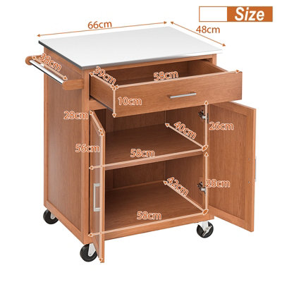 Costway Kitchen Island Rolling Storage Cabinet Trolley Cart Stainless Steel Countertop - 3
