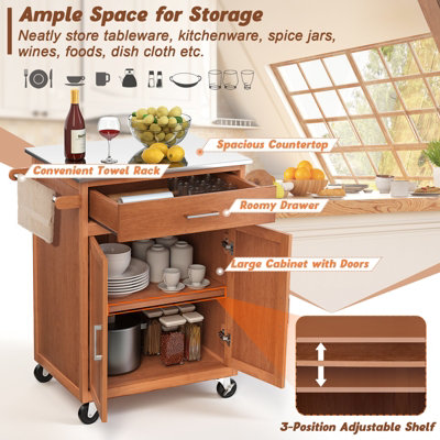 Costway Kitchen Island Rolling Storage Cabinet Trolley Cart Stainless Steel Countertop - 4