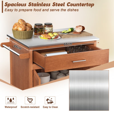 Costway Kitchen Island Rolling Storage Cabinet Trolley Cart Stainless Steel Countertop - 6