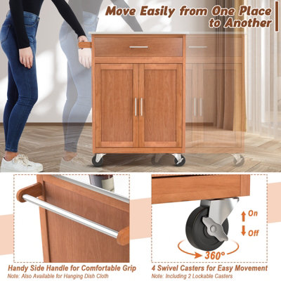 Costway Kitchen Island Rolling Storage Cabinet Trolley Cart Stainless Steel Countertop - 7