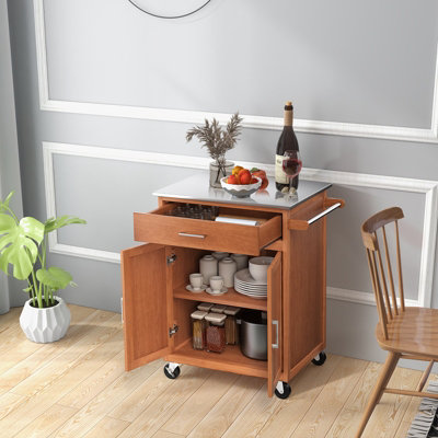 Costway Kitchen Island Rolling Storage Cabinet Trolley Cart Stainless Steel Countertop - 9
