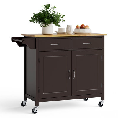 Costway Kitchen Island Rolling Storage Trolley Cart Cupboard 2 Doors Mobile Cabinet W/ 2 Drawers