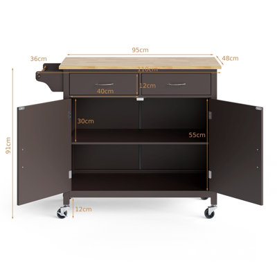 Costway Kitchen Island Rolling Storage Trolley Cart Cupboard 2 Doors Mobile Cabinet W/ 2 Drawers