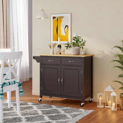 Costway Kitchen Island Rolling Storage Trolley Cart Cupboard 2 Doors Mobile Cabinet W/ 2 Drawers - 3
