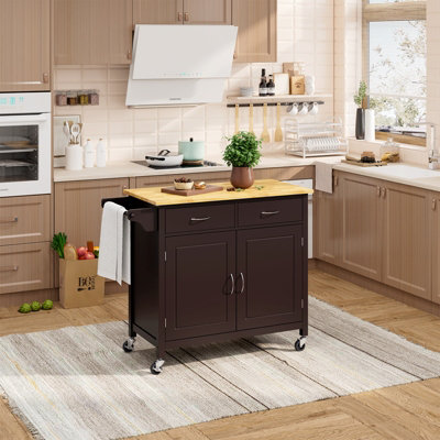 Costway Kitchen Island Rolling Storage Trolley Cart Cupboard 2 Doors Mobile Cabinet W/ 2 Drawers - 4