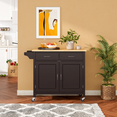Costway Kitchen Island Rolling Storage Trolley Cart Cupboard 2 Doors Mobile Cabinet W/ 2 Drawers - 5