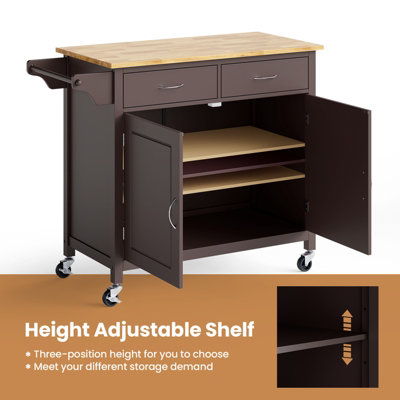 Costway Kitchen Island Rolling Storage Trolley Cart Cupboard 2 Doors Mobile Cabinet W/ 2 Drawers - 7