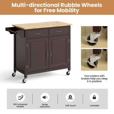 Costway Kitchen Island Rolling Storage Trolley Cart Cupboard 2 Doors Mobile Cabinet W/ 2 Drawers - 8