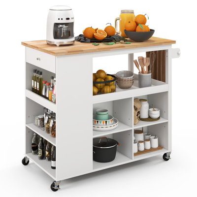 Costway Kitchen Island Rolling Storage Trolley Cart Cupboard With 4