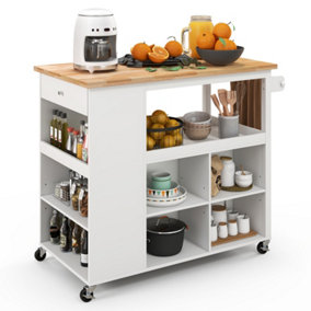 Costway Kitchen Island Rolling Storage Trolley Cart Cupboard With 4 Adjustable Shelves