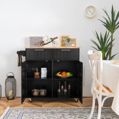 Costway Kitchen Island Rolling Storage Trolley Cart Shelves Cupboard 2 Doors Cabinet Black - 4