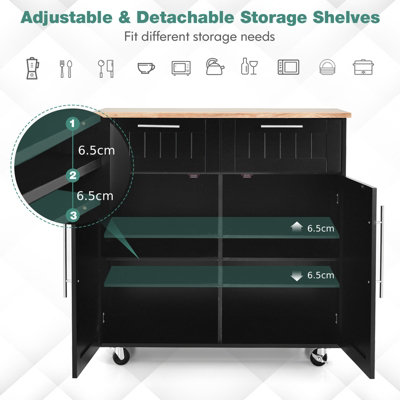 Costway Kitchen Island Rolling Storage Trolley Cart Shelves Cupboard 2 Doors Cabinet Black - 6