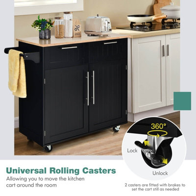 Costway Kitchen Island Rolling Storage Trolley Cart Shelves Cupboard 2 Doors Cabinet Black - 8