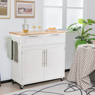 Costway Kitchen Island Rolling Storage Trolley Cart Shelves Cupboard 2 Doors Cabinet White