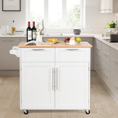 Costway Kitchen Island Rolling Storage Trolley Cart Shelves Cupboard 2 Doors Cabinet White - 4