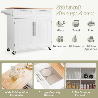 Costway Kitchen Island Rolling Storage Trolley Cart Shelves Cupboard 2 Doors Cabinet White - 5