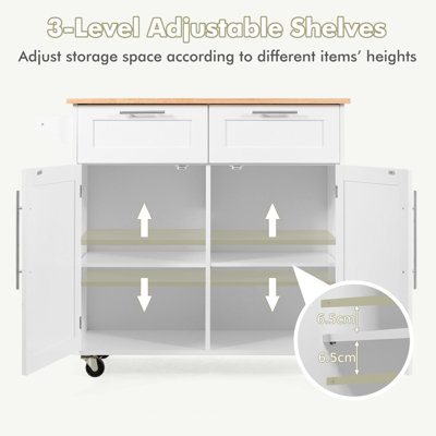Costway Kitchen Island Rolling Storage Trolley Cart Shelves Cupboard 2 Doors Cabinet White - 6