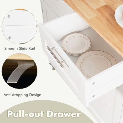 Costway Kitchen Island Rolling Storage Trolley Cart Shelves Cupboard 2 Doors Cabinet White - 7