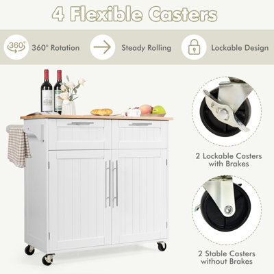 Costway Kitchen Island Rolling Storage Trolley Cart Shelves Cupboard 2 Doors Cabinet White - 8