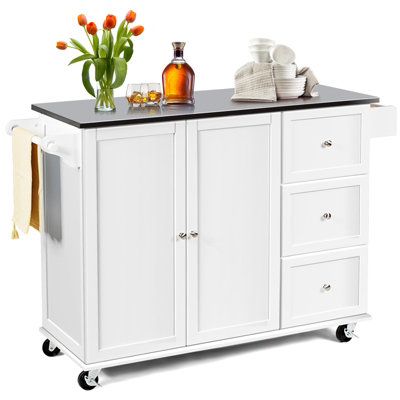 Costway Kitchen Island Rolling Storage Trolley Cart Stainless Steel Countertop 2 Doors