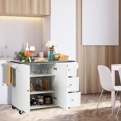 Costway Kitchen Island Rolling Storage Trolley Cart Stainless Steel Countertop 2 Doors - 3