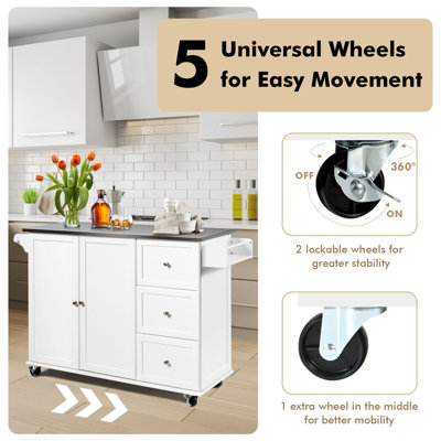 Costway Kitchen Island Rolling Storage Trolley Cart Stainless Steel Countertop 2 Doors - 7