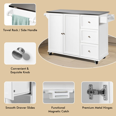 Costway Kitchen Island Rolling Storage Trolley Cart Stainless Steel Countertop 2 Doors - 9