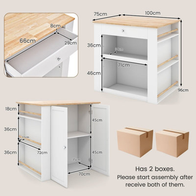 Costway Kitchen Island Storage Buffet Server Cabinet Cupboard Floor Sideboard W/ 2 Doors
