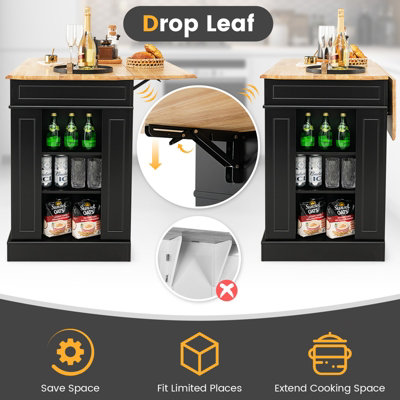 Costway Kitchen Island Storage Cupboard W/ Drop Leaf Countertop & Side Racks 2-Door Cabinet - 4