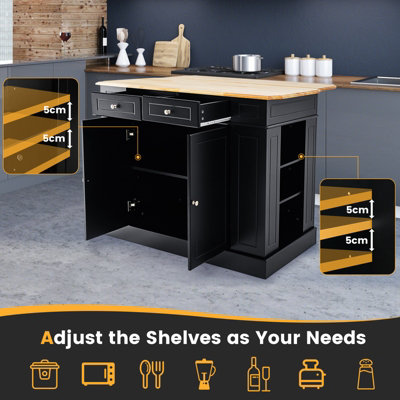 Costway Kitchen Island Storage Cupboard W/ Drop Leaf Countertop & Side Racks 2-Door Cabinet - 5