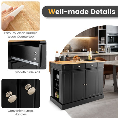 Costway Kitchen Island Storage Cupboard W/ Drop Leaf Countertop & Side Racks 2-Door Cabinet - 6