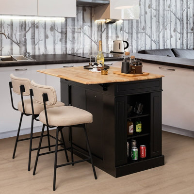 Costway Kitchen Island Storage Cupboard W/ Drop Leaf Countertop & Side Racks 2-Door Cabinet - 7