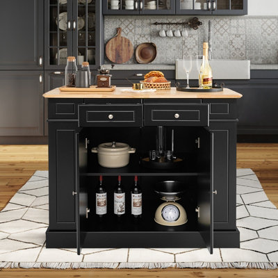 Costway Kitchen Island Storage Cupboard W/ Drop Leaf Countertop & Side Racks 2-Door Cabinet - 8