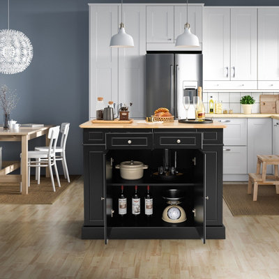 Costway Kitchen Island Storage Cupboard W/ Drop Leaf Countertop & Side Racks 2-Door Cabinet - 9