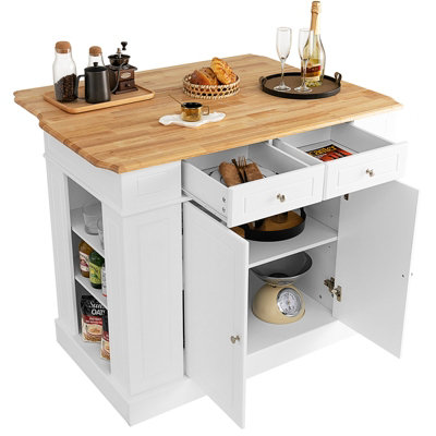 Costway Kitchen Island Storage Cupboard W/ Drop Leaf Countertop