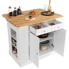 Costway Kitchen Island Storage Cupboard W/ Drop Leaf Countertop & Side Racks 2-Door Cabinet