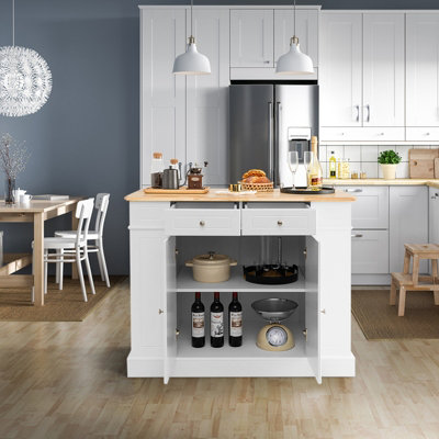 Costway Kitchen Island Storage Cupboard W/ Drop Leaf Countertop & Side ...