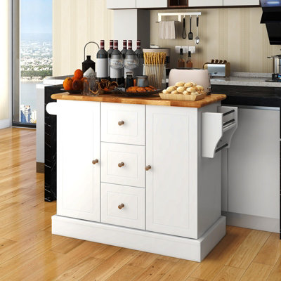 Costway Kitchen Island Storage Trolley Rolling Cart Cupboard 3 Deep Drawers 2 Doors