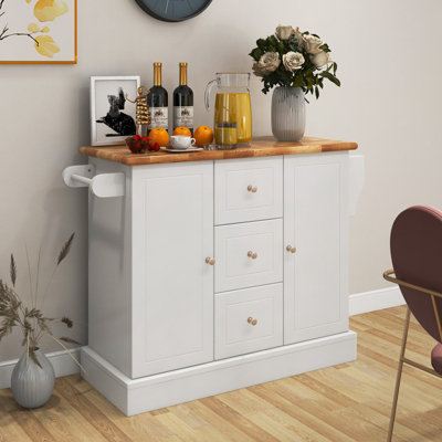 Costway Kitchen Island Storage Trolley Rolling Cart Cupboard 3 Deep Drawers 2 Doors - 4