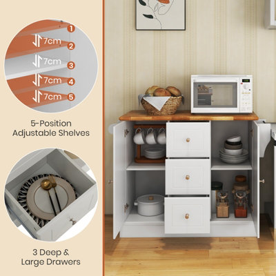 Costway Kitchen Island Storage Trolley Rolling Cart Cupboard 3 Deep Drawers 2 Doors - 5