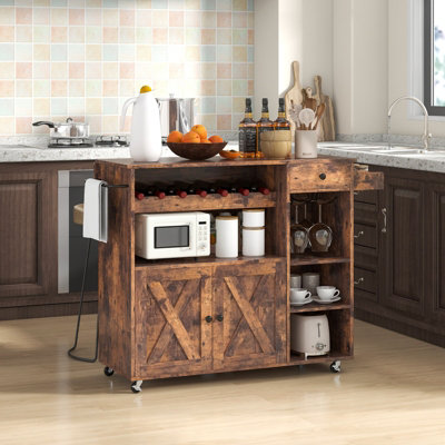 Costway Kitchen Island Storage Trolley Rolling Cart Cupboard with Wine Rack & Drop Leaf - 3