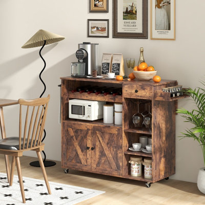 Costway Kitchen Island Storage Trolley Rolling Cart Cupboard with Wine Rack & Drop Leaf - 4