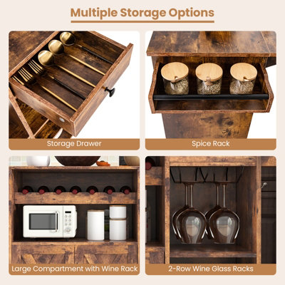 Costway Kitchen Island Storage Trolley Rolling Cart Cupboard with Wine Rack & Drop Leaf - 5
