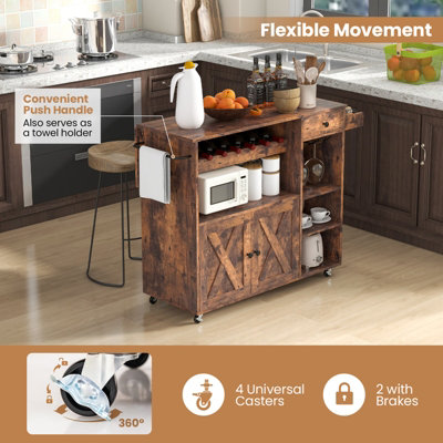 Costway Kitchen Island Storage Trolley Rolling Cart Cupboard with Wine Rack & Drop Leaf - 7