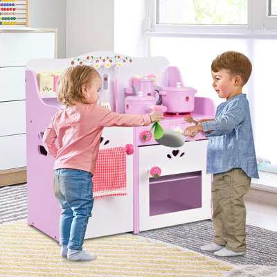 Costway Kitchen Playset Kids Wooden Toy Pretend Play kitchen Set Cooking Play Set