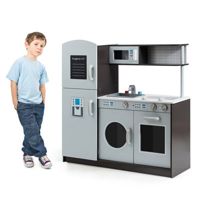 Costway Kitchen Playset Wooden Pretend Kitchen Toys Play Cooking Set W ...