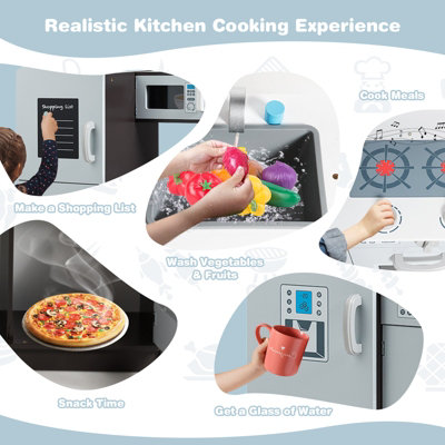 Costway Kitchen Playset Wooden Pretend Kitchen Toys Play Cooking Set W ...