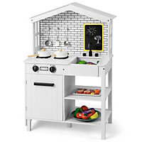 Costway Kitchen Playset Wooden Pretend Kitchen Toys Play Cooking Set with Blackboard
