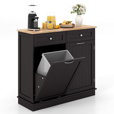 COSTWAY Kitchen Tilt Out Trash Cabinet Trash Can Cabinet 70L Hidden ...